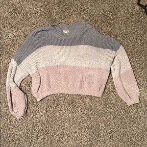 Debut Women's Striped Sweater in Gray, Cream, and Pink